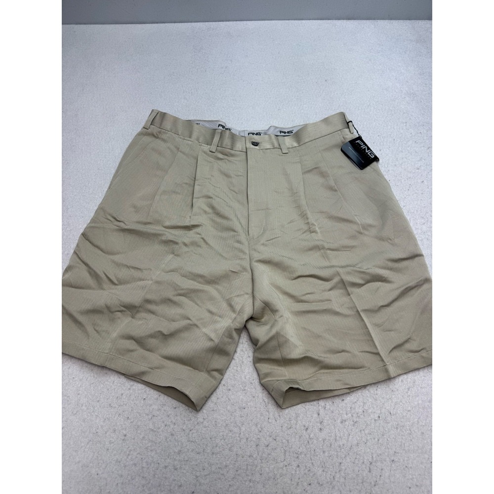Ping Shorts Mens 38 Beige Microfiber Herringbone Golf Classic Fit Twill Pleated